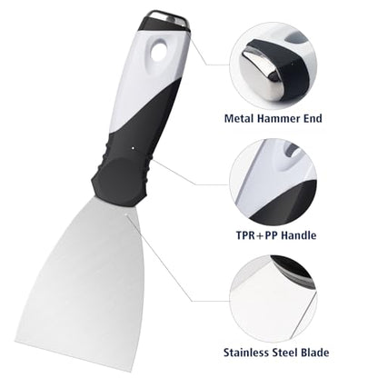 Mister Rui Putty Knife Set, 3" 5" 6" Paint Scrapers, Paint Tools, Small Metal Putty Knife Scraper Tool for Wood, Stainless Steel Paint Scraper with Hammer End - color: 3"5"6" Putty Knife