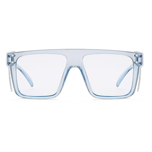 ANSI Z87 Safety Glasses, Photochromic UV400 Blue Light Blocking, Impact Resistant Work Glasses for Construction - color: Clear Blue