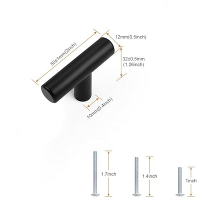 Probrico 5 Pack Length 2inch Matte Black Kitchen Cabinet Knobs,Stainless Steel Dresser Drawer Knob,Euro Style Single Hole Pull Handles for Cupboard and Closet - size: Single Hole: 2 inch Length