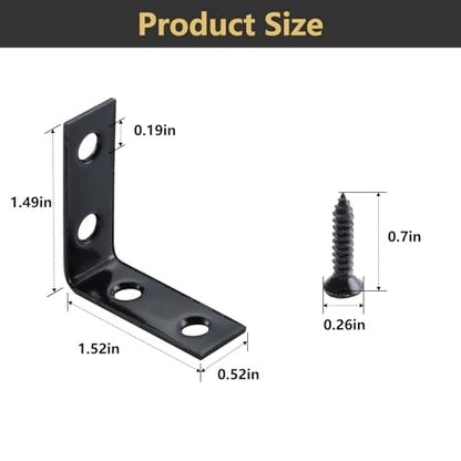 HOME MASTER HARDWARE L-Shaped Corner Braces, 40-Piece Metal Black Corner Bracket 1-1/2 Inch Right Angle Brackets for Shelves, Wood Furniture, Frames - Includes Rust-Resistant Screws - size: 1-1/2 " Black-40pack