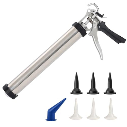 Sausage Caulk Gun,20 oz(600ml) Sausage Foil Pack/10 oz Cartridge Adhesive Dual-Purpose,18:1 Thrust,15” Sealant Manual Caulking Gun Kit With Cone Nozzles and Bent Tip (Sliver-1 Pack) - size: 1 Pack