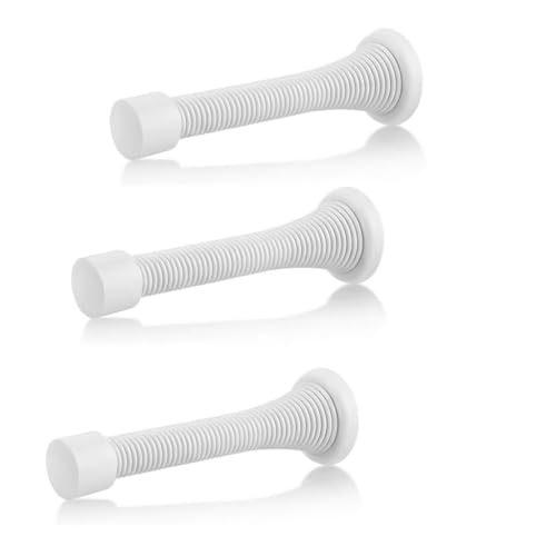 Spring Door Stopper-White – 3-Pack Wall Door Stopper – Easy Installation Doorstop with Rubber Bumper Tip – Heavy Duty Materials and No-Damage Design - color: White