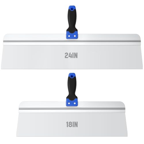 MorningRo 2 Pcs 18" and 24" Stainless Steel Drywall Taping Knife Set Drywall Skimming Blade with Soft Grip Handle for Dry Wall Paint Scraper, Putty Knife, Taping Tools - color: Blue and Black, size: 18" X 24"
