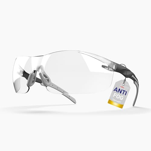 Classic Safety Glasses ANSI Z87.1 – Anti-Fog, UV, Impact & Scratch Resistant – Clear Wraparound for Work, Pickleball, Racquetball – No-Slip Nose Grip, Black - color: Black/Grey, size: Classic Fit