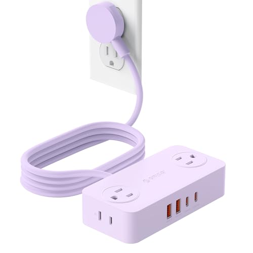ORICO Power Strip with USB Port, 5Ft Extension Cord with Multiple Outlets for Desk, 8 in 1 Charging Station (AC*4, USB-C*2, USB-A*2) Desktop Accessories for Home, Office, Dorm, Room - CPR20 Purple - color: Purple