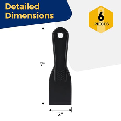2 Inch Plastic Putty Knives Set, 6Pcs Plastic Putty Filler Knife & Scrapers Tool Non Scratch, Spackle Knife Scraper Tool for Wall Repair, Wallpaper Paint Removal