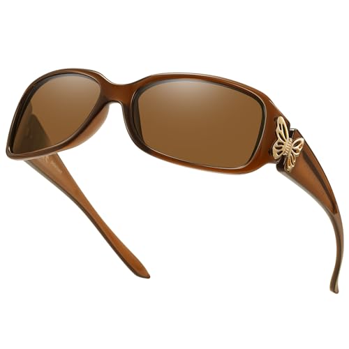 HAOLOTA Women's Polarized Sunglasses - Fashionable Wraparound Butterfly Design with UV400 Protection - color: A09 Dark Brown Frame/Brown Lens