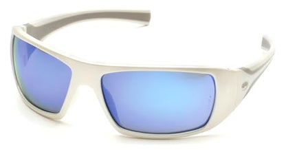 Pyramex Goliath Safety Eyewear Black Frame Clear Anti Fog Lens - color: White Frame/Ice Blue Mirror Lens