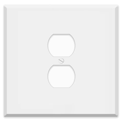 Oversized White Metal Outlet Covers, 2 Gang With Single Duplex Receptacle, 5.5" x 5.5" Jumbo Duplex Wall Plate, Centered Duplex Wall Plate, White Painted Metal, Corrosive Resistant - color: White Metal, size: 2-Gang Centered Duplex