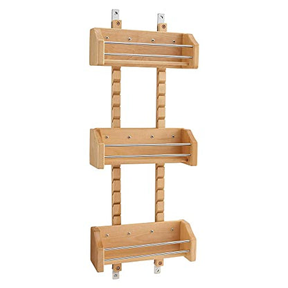 Rev-A-Shelf Pullout Wall Storage Organizer for Kitchen Cabinets, Sliding Door Mounted Spice Rack with 3 Adjustable Shelves, Maple Wood, 4ASR-15 - size: 10.13 Inches