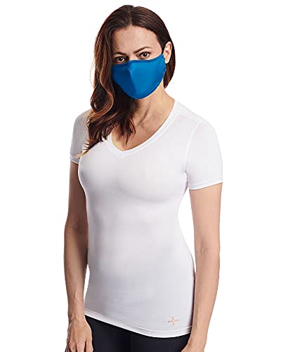 Tommie Copper Community Wear Face Masks I Double Lined, Copper Infused, Ear Straps & Nose Wire, Face Covering (Pack of 2) - style: Black & Cobalt Blue