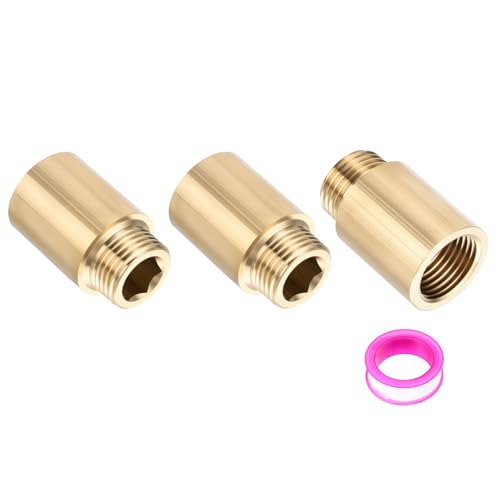 Shower Head Extension Arm, Brass G1/2 Male to Female Thread 40mm/1.57" Length Extender Pipe Fitting Nipple for Showers, Faucets, and Plumbing with PTFE Thread Seal Tape 3 Pack - size: 40mm/1.57"