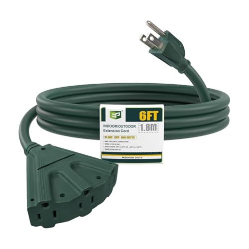 EP 6 Ft 16 Gauge Green Indoor Outdoor Extension Cord with 3 Outlets, 13A 1625W 125V, 16/3 SJTW Power Cord, 3 Prong Grounded Plug for Lights, Garden and Major Appliances, ETL Listed - color: Green, size: 6ft
