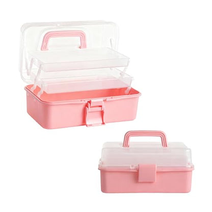 3 Layers Pink Craft Art Box, Plastic Portable Tackle Box, Sewing Organizer for Crafts, Sewing Supplies, Jewelry and Tools - color: Pink