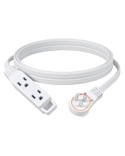 DEWENWILS 10FT Flat Plug Extension Cord, 3 Prong Ultra Thin Power Strip, 360° Rotating Plug, 13A/125V/1625W, 16 Awg Grounded Flat Power Cable for Indoor Narrow Space, SPT-3, ETL Listed, White - color: White, size: 10FT, style: 1 Pack