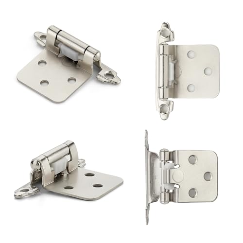 4 Pack (2 Pairs) Brushed Nickel Cabinet Hinges for Kitchen Doors, Self-Closing, 1/2 Inch Overlay (Variable), Semi-Concealed Face Frame, Surface Mount Cabinet Hardware, Silver - color: Brushed Nickel
