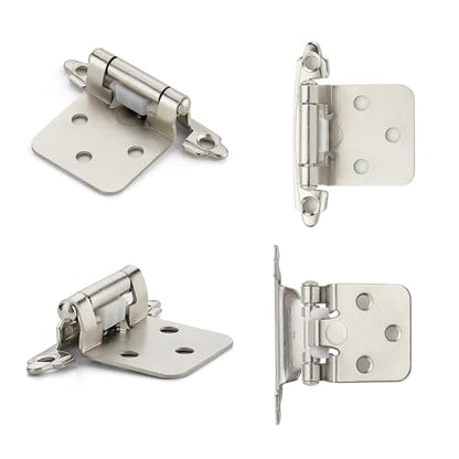 4 Pack (2 Pairs) Brushed Nickel Cabinet Hinges for Kitchen Doors, Self-Closing, 1/2 Inch Overlay (Variable), Semi-Concealed Face Frame, Surface Mount Cabinet Hardware, Silver - color: Brushed Nickel