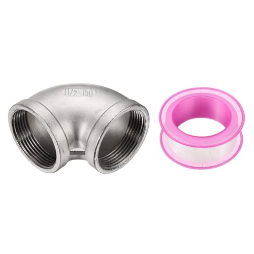 uxcell 304 Stainless Steel 90 Degree Elbow Threaded Pipe Fitting G1-1/2" Female to G1-1/2" Female Cast Pipe Fitting with Seal Tape for Plumbing Drainage Pipes Heating Systems - size: G1-1/2"