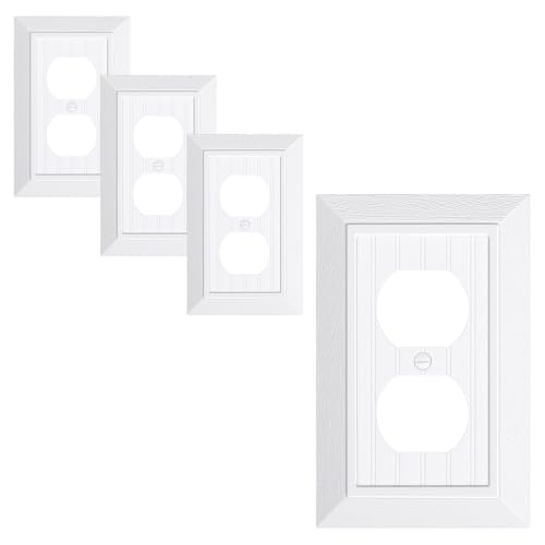 4-Pack Classic Beadboard Duplex Outlet Cover Plate, Decorative Unbreakable Polycarbonate Switch Plates and Outlet Covers, Pure White Wall Plates for Electrical Outlets, 1 Gang Receptacle Cover - color: Pure White, size: 1 Duplex 4PK