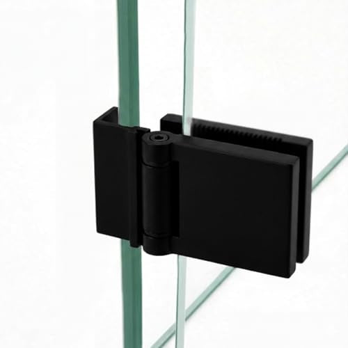 FHC L-Mount Universal Hinge, Aluminum Material, Matte Black Finish, for 1/4" Tempered Glass, Free-Swinging Single-Acting, Square Design Shower Door Hinge - color: Matte Black