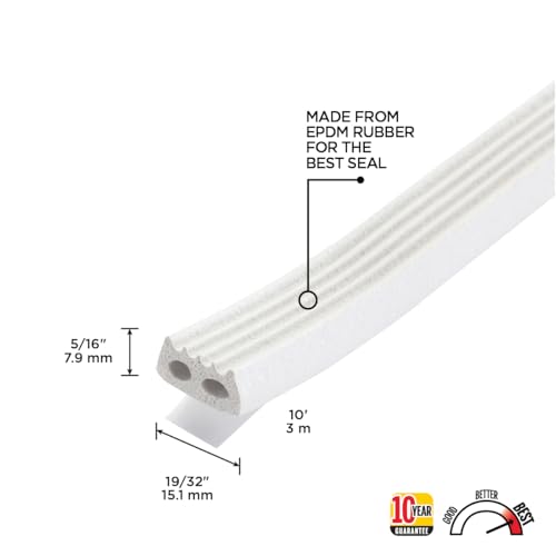 M-D Building Products 63669 5/16 in. x 19/32 in. x 10 ft. White Premium Rubber Window Seal for Large Gaps - color: White, size: 5/16 In. X 19/32 In.