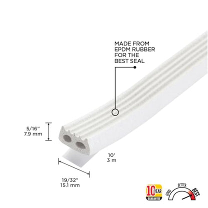 M-D Building Products 63669 5/16 in. x 19/32 in. x 10 ft. White Premium Rubber Window Seal for Large Gaps - color: White, size: 5/16 In. X 19/32 In.