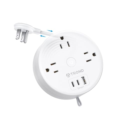 TROND Travel Power Strip - Retractable Extension Cord 5ft Ultra Thin Flat Plug, Retractable Power Strip with 3 AC Outlets 3 USB Ports (2 USB C), Cruise Ship Essentials, for Home Hotel Dorm Room, White - color: White, size: 5ft Fully Retractable Cord, styl