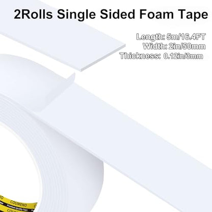 Single-Sided Adhesive EVA Foam Tape 2 Pack,2inX16.4FT,White Foam Weather Stripping,Door Seal & Window Insulation Tape,Waterproof Sound Proof Seal Strip for Doors,Garage Door & Gap Sealing - size: 2 Pack,2inX16.4FT