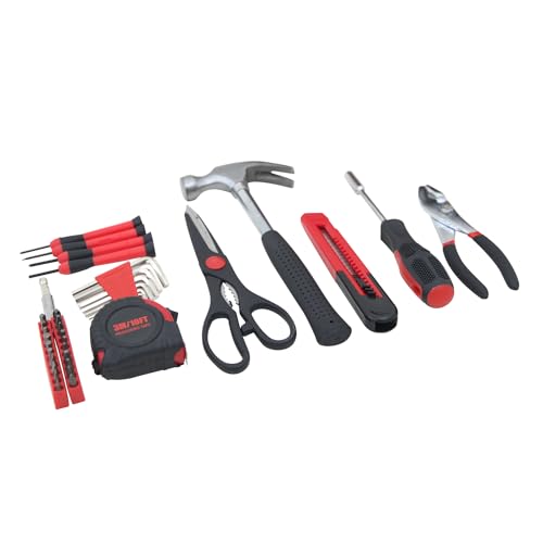 39-Piece Household Tools Kit - Comprehensive and Essential Repair Set Tools for Dorm, Home Use, DIY (39p-red) - color: Red