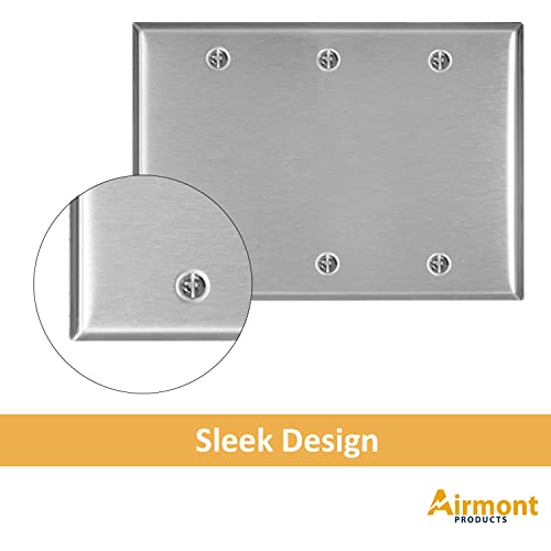 AP-10413, Stainless Steel Blank Wall Plate, 3 Gang Standard Size 4.50" x 6.38" Corrosion and Heat Resistant, Unbreakable Metal, Silver, Cover Unused Electrical Sockets or Switch Holes - size: 3 Gang