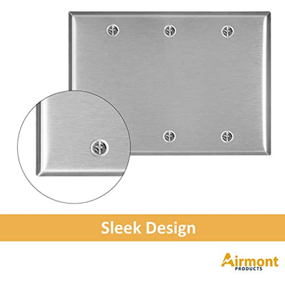 AP-10413, Stainless Steel Blank Wall Plate, 3 Gang Standard Size 4.50" x 6.38" Corrosion and Heat Resistant, Unbreakable Metal, Silver, Cover Unused Electrical Sockets or Switch Holes - size: 3 Gang