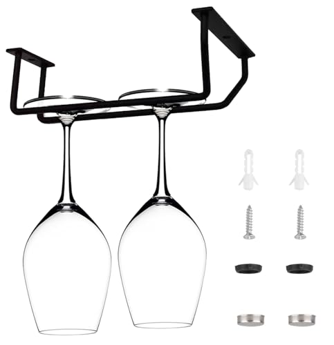 7 Inch Black Wine Glass Rack, Under Cabinet Stemware Holder, Hanging Stemware Holder for Cabinet Kitchen Bar, Set of 4 - color: Black, size: 7 Inch 4 Pack