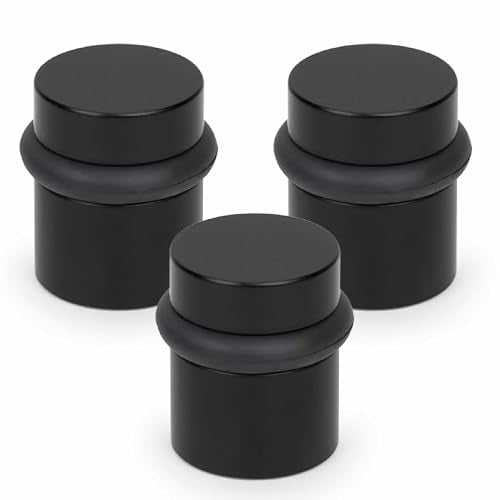 Mega Handles Square Floor Door Stopper, Quickly Installed Wall Protector Stopper, Wall Protectors from Door Knobs, Floor Door Stop with Mounting Hardware Included - Satin Brass - 1.5 Inch - color: Matte Black, size: 3 Pack