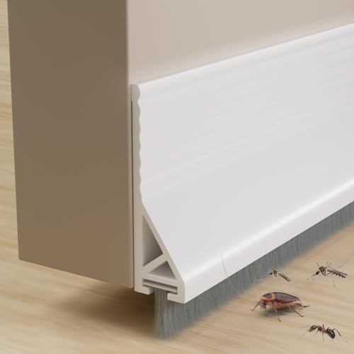 39" Door Sweep for Bottom of Door with Brush,Silicone Under Door Draft Stopper Reduce Noise,Adhesive Door Gap Filler Bottom for Exterior & Interior Doors Blocker Dust Cold Air,White - color: White, size: 39in*1 Pack