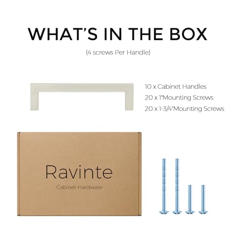 Ravinte 10 Pack Solid 4 Inch Center to Center Slim Square Bar Drawer Handles - Cabinet Hardware Brushed Nickel Pulls for Kitchen and Drawers - size: 4" Hole Center