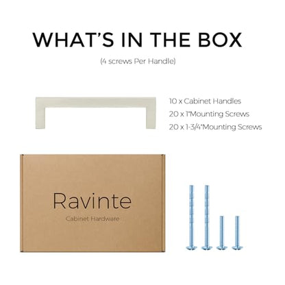 Ravinte 10 Pack Solid 4 Inch Center to Center Slim Square Bar Drawer Handles - Cabinet Hardware Brushed Nickel Pulls for Kitchen and Drawers - size: 4" Hole Center
