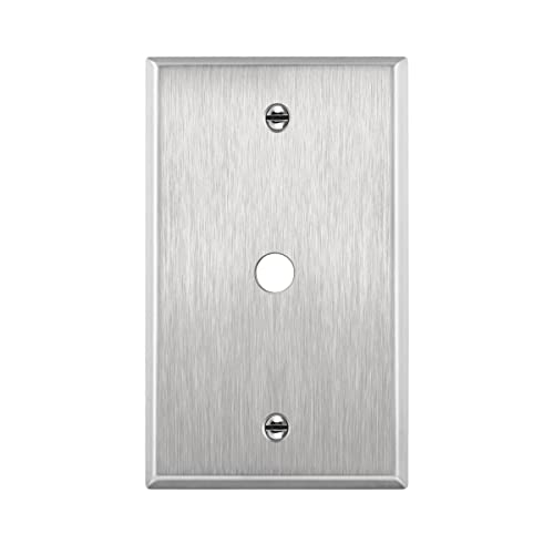 ENERLITES 0.406" Diameter Hole Phone Cable Metal Wall Plate, Corrosion Resistant, Size 1-Gang 4.50" x 2.76", 7741, 430 Stainless Steel, UL Listed, Silver - color: Stainless Steel, size: 0.406"