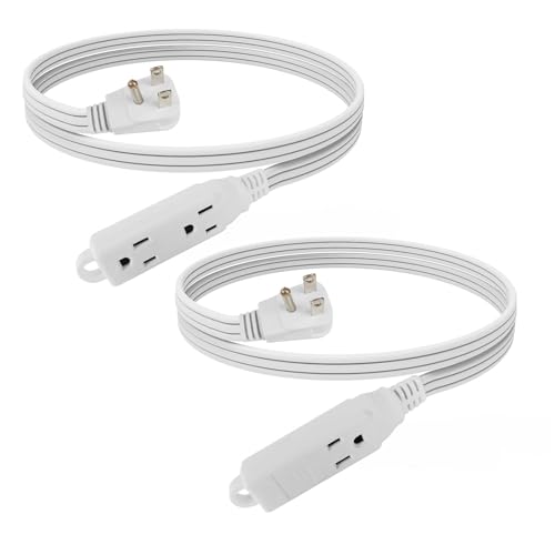EP 3 Ft 3 Outlet Extension Cord with Flat Plug, 3 Prong Grounded, 16/3 SPT-3 Power Cable for Indoor Use, White, 2 Pack - color: White, size: 3 Ft