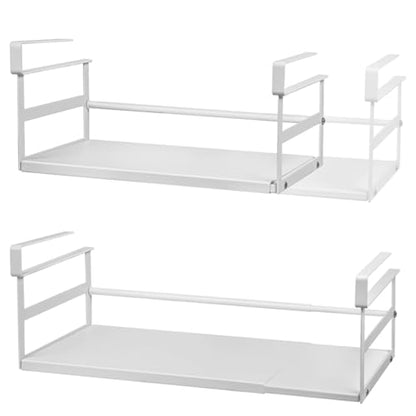 Under Shelf Storage Basket, 2 Pack Hanging Baskets Under Cabinet Shelf Organizer, Expandable Add-On Space Saver Pantry Kitchen Bookshelf Cupboard Slide-in White Heavy-Duty Wider Size - size: 13.19-23.03" W × 8.66" D × 6.30" H