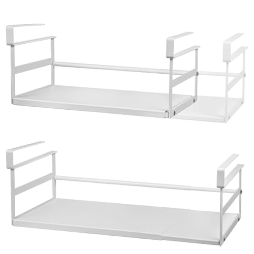 Under Shelf Storage Basket, 2 Pack Hanging Baskets Under Cabinet Shelf Organizer, Expandable Add-On Space Saver Pantry Kitchen Bookshelf Cupboard Slide-in White Heavy-Duty Wider Size - size: 13.19-23.03" W × 8.66" D × 6.30" H