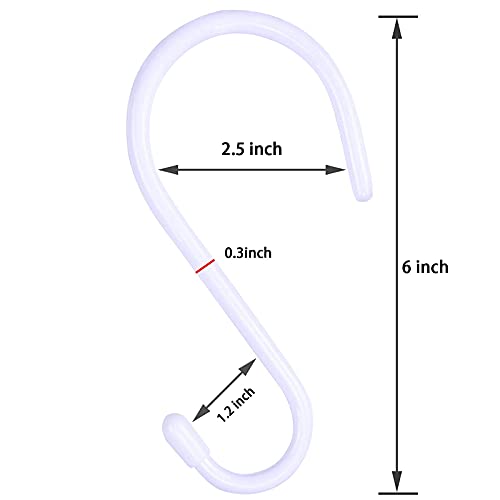 DINGEE 6 Inch Large White Heavy Duty S Hooks, 12 Pack, 7mm Thick Vinyl Coated, Non Slip Sturdy Metal S Hooks for Hanging Plants, Close, Bird Feeders, Large Objects, Tools, Bikes - color: White, size: 6 Inch-12 Pack