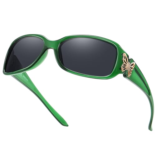 HAOLOTA Women's Polarized Sunglasses - Fashionable Wraparound Butterfly Design with UV400 Protection - color: A08 Transparent Green Frame/Grey Lens