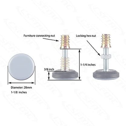 Furniture Leveler PTFE(Teflon) Bottom(28mm Base),Threaded Shank(1/4-20) Adjust Pads,Table/Chair/Cabinet/Sofa Medium Adjustable Legs Leveling,Nuts Installation and Floor Protection(8 Pack) - size: 28mm Base 1/4-20 X 1.5", 8 Pack