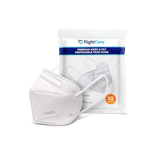 RightCare KN95 Protective Face Mask (Non-Medical) with Ear Loops and Shapeable Nose Bridge, Universal Size 10ct Pack