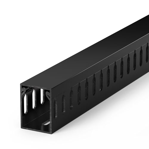ZhiYo H1.6 x W1.2in Cable Raceway, 6.6ft (2xL3.3ft) Server Rack Cable Management Under Desk Cord Organizer, Electrical Safe PVC Cable Channel Open Slot Wire Raceway for Network/PC/TVs, Wire Duct Black - color: Black, size: 1.6in H × 1.2in W