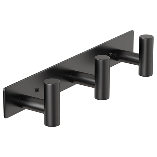 PMMASTO Coat Rack Wall Mounted, 3 "T Shaped Wall Hooks for Hanging, Heavy Duty Stainless Steel Coat Hook Rail for Hat Towel Robes in Bathroom Kitchen Mudroom Entryway (Black, 1PC) - color: Black, size: 3 "T" Hooks, 1PACK