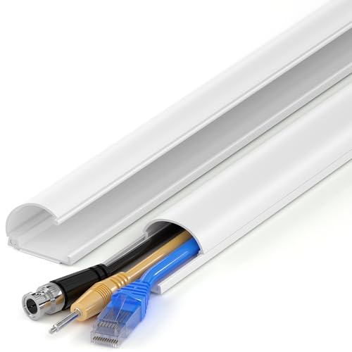 ZhiYo 34in D Cord Hider for Wall Mount TV, Self-Adhesive Cable Hider Kit, PVC Cord Covers for Wires on Wall, White Cable Raceway, Paintable Wire Hiders, 2 x 17 (L) - 1.2" (W) x 0.55" (H) - color: White, size: 1.2in W X 0.55in H X 34in L