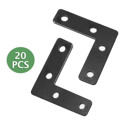 Uenhoy 20 Pcs L Shape Flat Mending Plates 50mm x 50mm (2" x 2") Flat Corner Braces, Right Angle Photo Frame Bracket, Black - size: 50x50mm/2"x2", style: L Shape