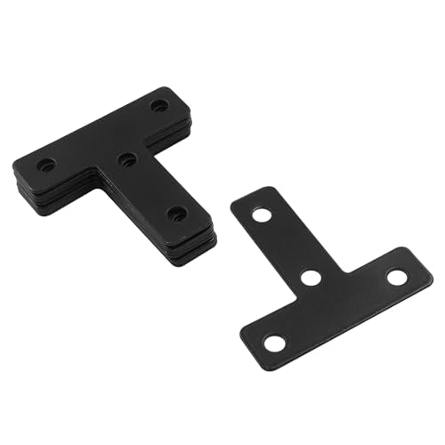 Bivethoi 20 Pcs T Shape Flat Mending Plates 50mm x 50mm (2" x 2") T Corner Braces T Bracket Connector Fixing Repair Plates for Wood Furniture, Cabinet, Windows, Black - size: 50x50mm/2"x2", style: T shape