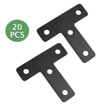Uenhoy 20 Pcs T Shape Flat Mending Plates 50mm x 50mm (2" x 2") T Corner Braces T Bracket Connector Fixing Repair Plates for Furniture, Black - size: 50x50mm/2"x2", style: T Shape